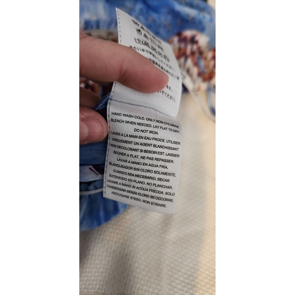 GUESS Blouse Top Size XS Ikat Aztec Colorful Cold Shoulder Short Sleeve Sheer - Picture 11 of 11